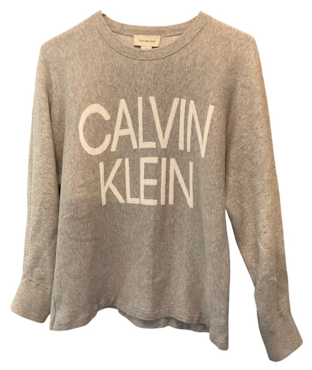 Calvin Klein Jeans Gray & White Knit Sweatshirt Sweater Large